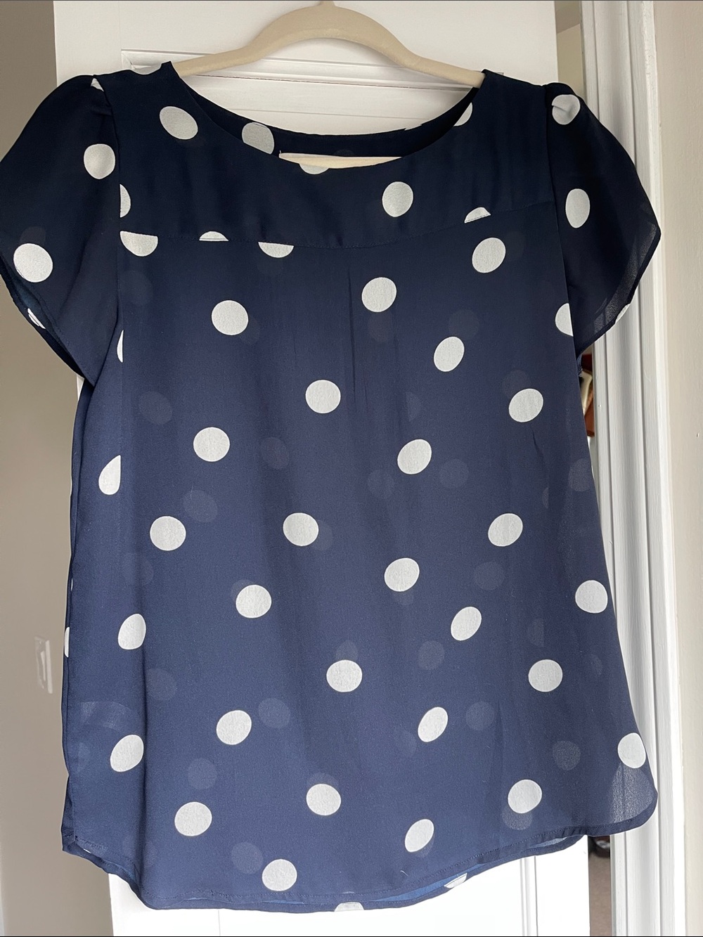 LOFT Polka Dot Navy Short-Sleeve Blouse